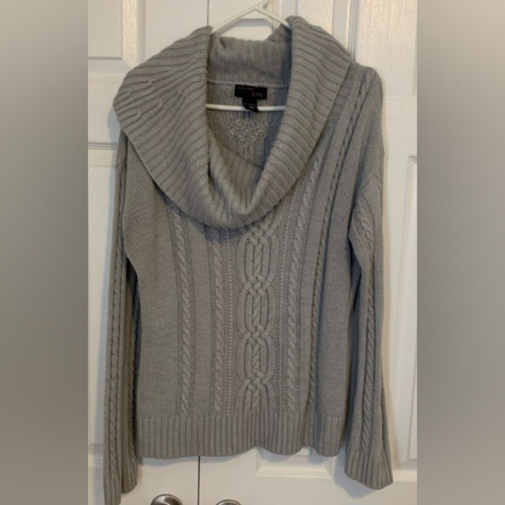 Cowl neck grey knit acrylic sweater size xlarge